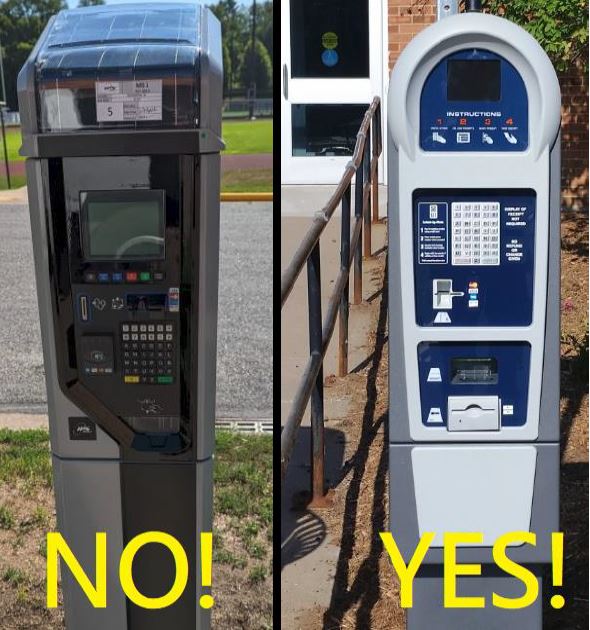 picture of city vs. on-campus parking pay station