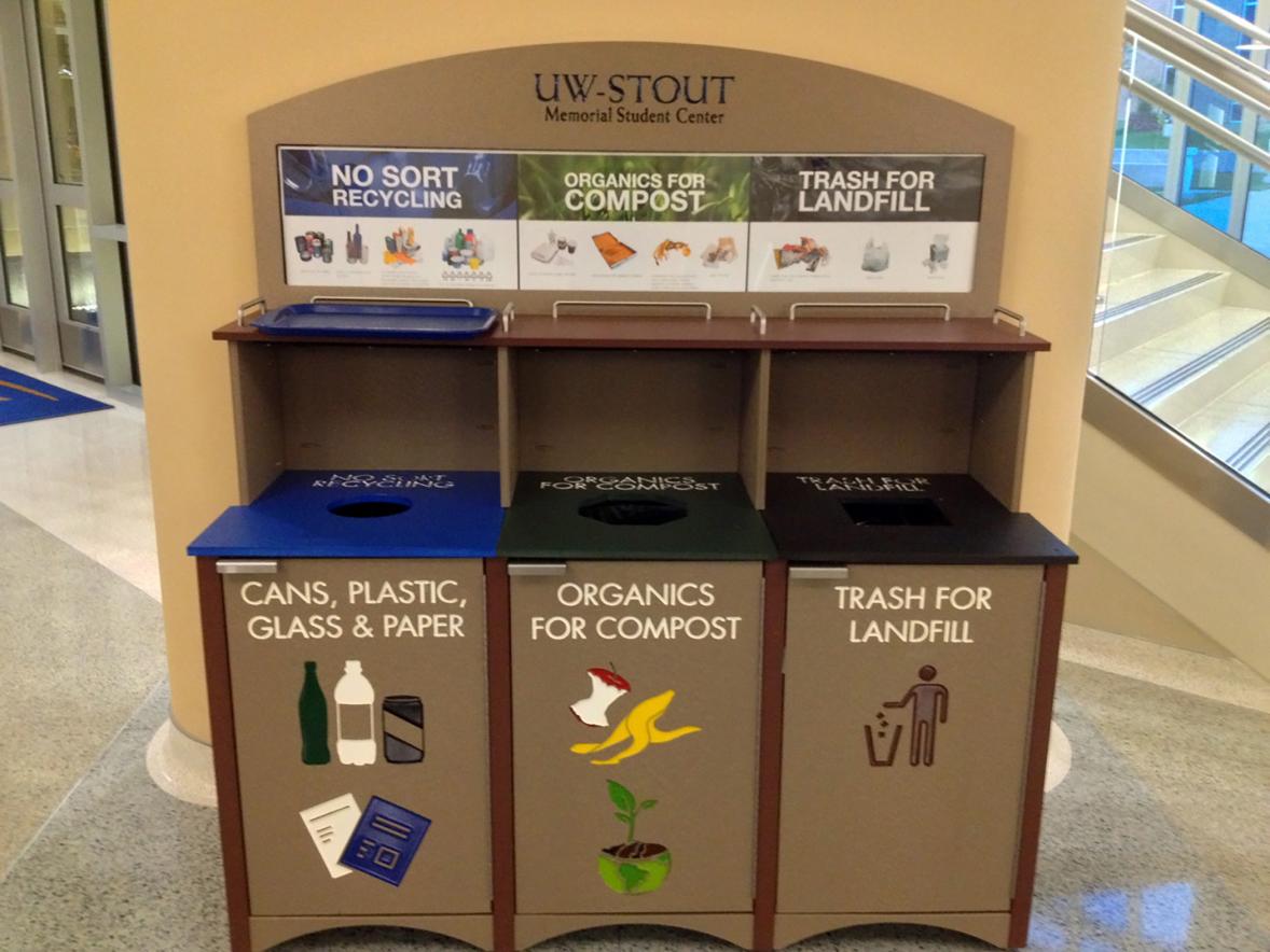 UW-Stout students, faculty and staff are encouraged to recycle and compost campuswide.
