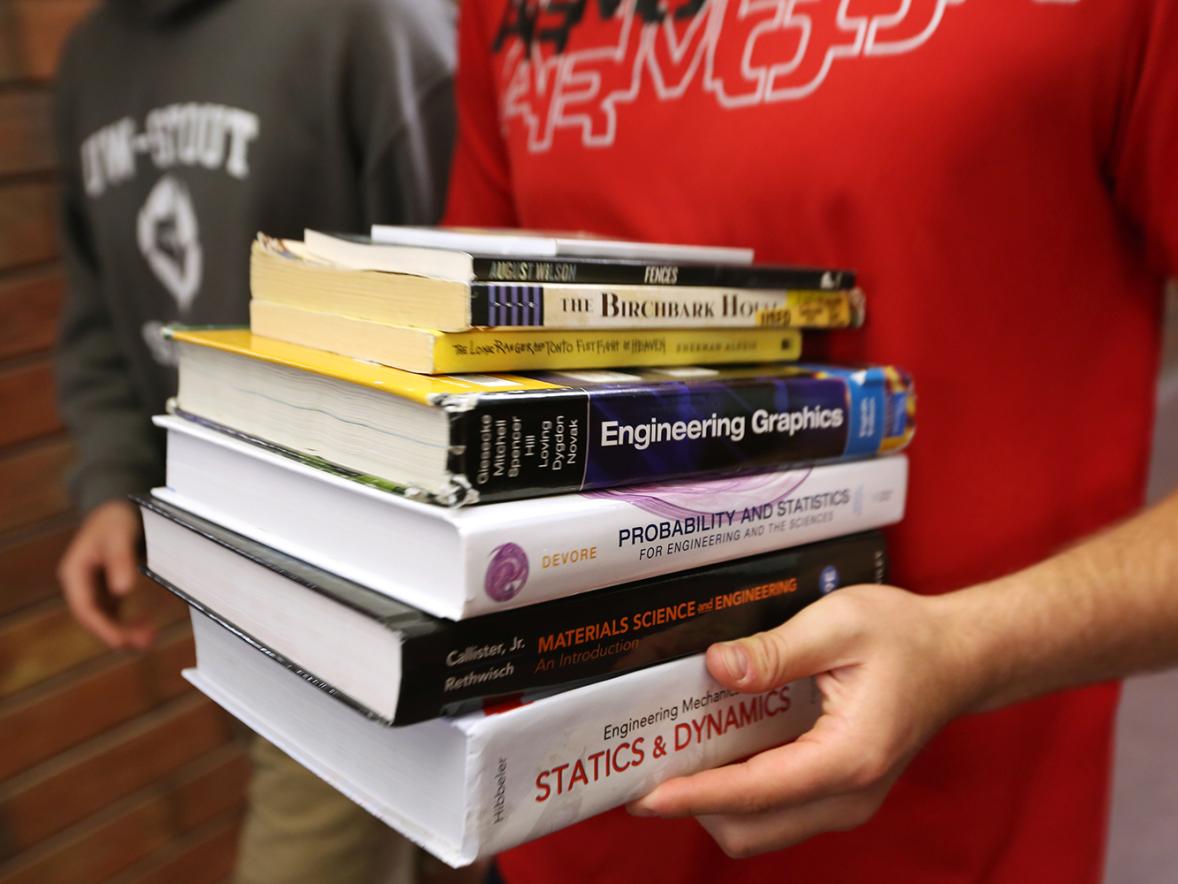 Scenes like this, with students picking up multiple printed textbooks, are becoming a thing of the past at UW-Stout.