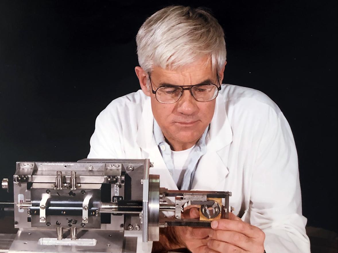 Herbert “Herb” Riebe works on an apparatus as part of his job with Lawrence Berkeley National Lab.