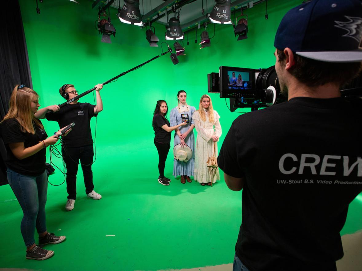Video production students in the Green Screen Lab